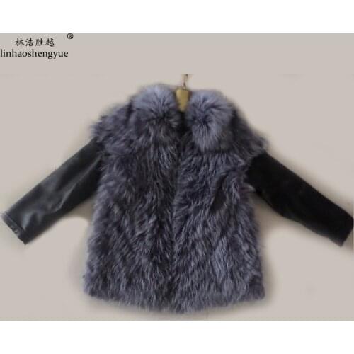 Linhaoshengyue Fox Fur Coat Genuine Sheepskin Sleeves