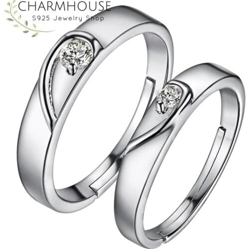 Couples Rings Set For Men Women Double Hearts S925 Silver Ring With Zirconia 4mm Wedding Band Engagement Jewelry Accessories