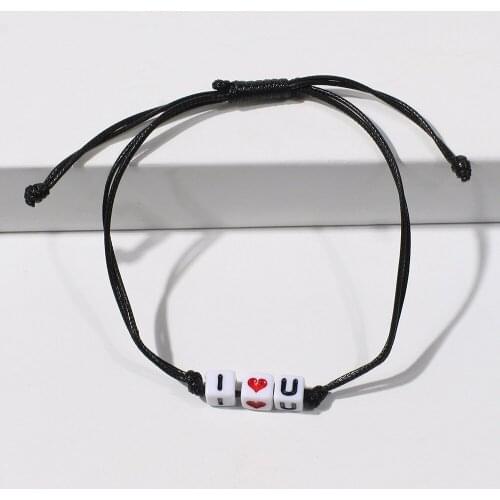 2pcs/set Braid Rope Bracelet Adjustable Bangle Lover Letter Beads Heart Bracelet For Couple Women Men Lady Valentines Day Gift