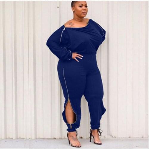 Plus Size Jumpsuit Solid Color Long Sleeve Zipper Womens Clothes Fashion High Street Female Outfits One Piece Casual Jumpsuit