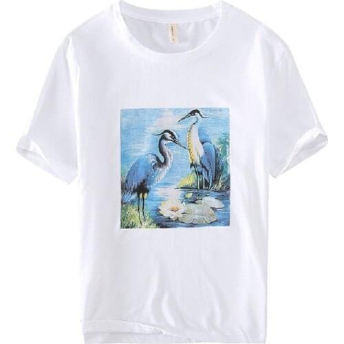 Print Short Sleeve T Shirt for Men Summer 100%Cotton O-Neck Retro Tees Male Fashion Casual Loose Tops 2021 New Clothing