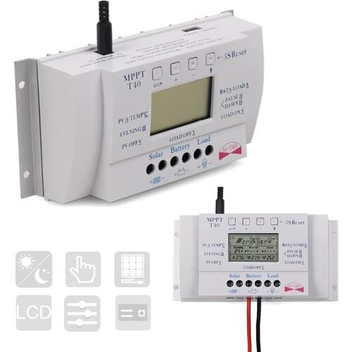 MPPT PWM Solar Charge Controller 40A 12V/24V Solar Panel Battery Regulator 2 USB Port LCD Display Automatica Identification