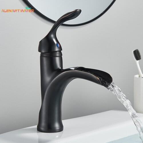Waterfall Basin Sink Faucet Bathroom Chrome Black Mixer Tap Wide Spout Vessel Sink Fauet Hot Cold Water Deck Mounted Wash Tap