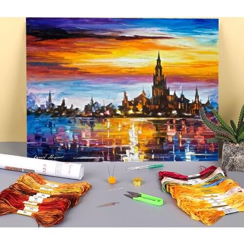 Old Port Tower Pre-Printed 11CT Cross Stitch Patterns Embroidery DMC Threads Craft work Hobby Sewing Sales Wholesale