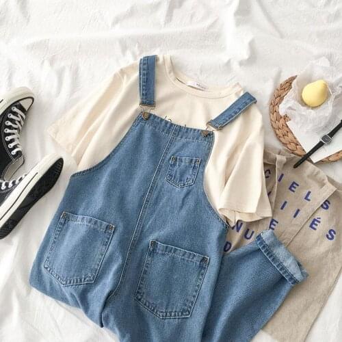 Woman Jeans Pants 2021 Summer Denim Suspender Pants Womens Loose High Waist Cropped Pants Pantalones Vaqueros Mujer