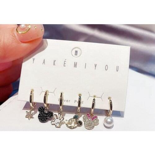 Cute Mouse Earrings Hook For Women Charm Six Piece Sets Anime Jewelry Wholesale Korean 2021 Trendy Fashion Lovely Accessories