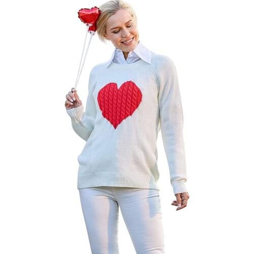 Women Sweater Pullover Long Sleeve Crewneck Knitted Love Heart Patch Pullover Sweaters Tops Women Knitwear Fashion Pullover