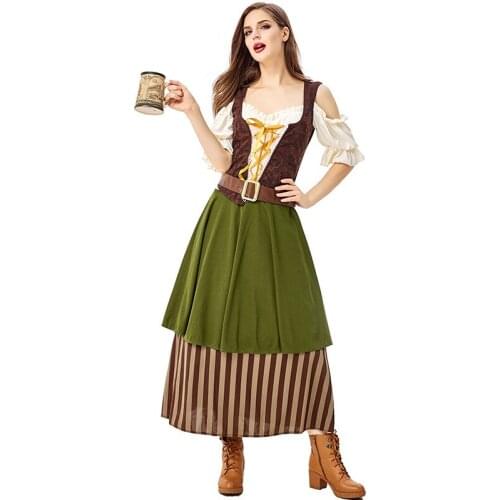 Women Oktoberfest Long Dress Costume for Bavarian Tradition Beer Waitress Maid Costumes Plus Size