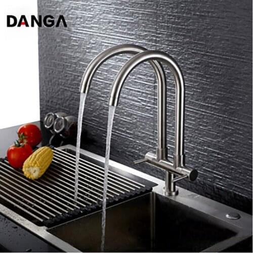 2 Pipes Faucet Kitchen Faucet Double Switch Sink Faucet Single Cold Tap Waterfall Water Faucet Tall Water Tap Hardware Faucets