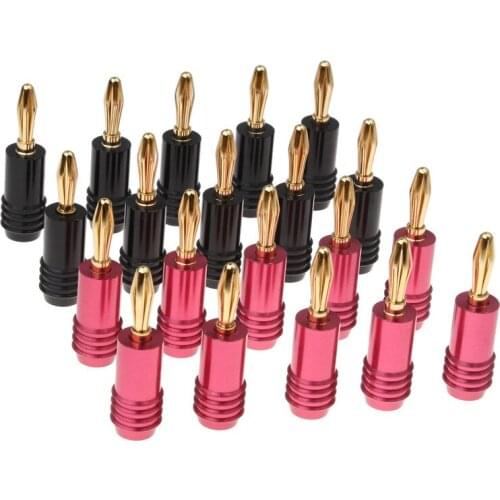 20Pcs Golden in Pink/Black 4-5.4mm Wire Pin Plug Banana Connectors For Audio Video Speaker Cable Wire Connector