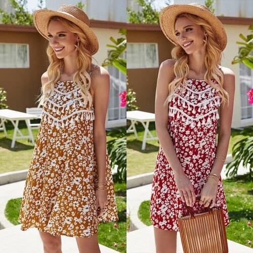 2020 Europe and the United States summer new sling print ladies dress hot halter dress women beach dress