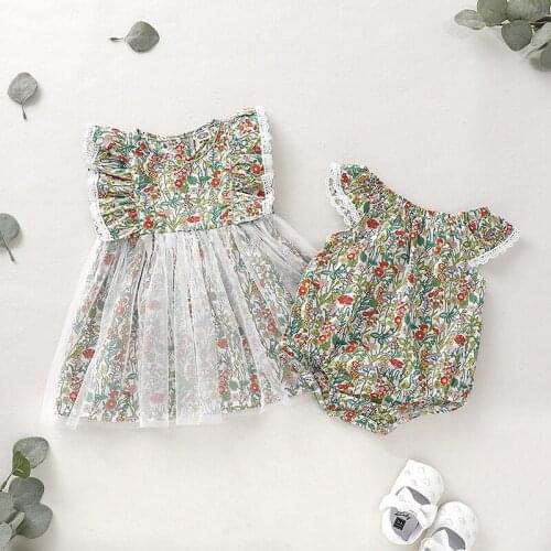 2020 TALOOLY summer childrens clothing hot-selling hot style baby new mesh floral dress sleeveless lace romper sister outfit