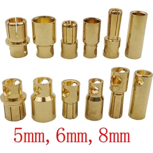 5Pairs Brass 5.0mm 6.0mm 8.0mm Bullet Male Female Banana Plug Connector for RC Model Battery Motor ESC