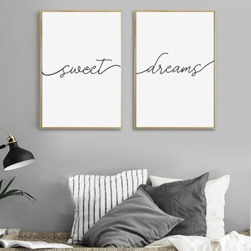 Black and White Wall Art Pictures Sweet Dreams Quotes Poster Modern Minimalist Canvas Painting Nursery Baby Room Decor Cuadro