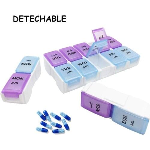 Double Row 14 Compartment Classification Detachable Pill Box One Week Plastic Health Box Storage Organizer Removable Pill Case
