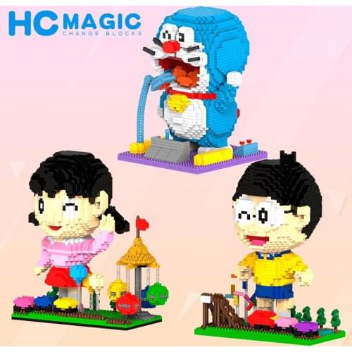 HC 1008 Anime Series Doraemoned Diamond Building Blocks Minamoto Shizuka Nobita Nobi Brick Figures DIY Model For Assembled Toys