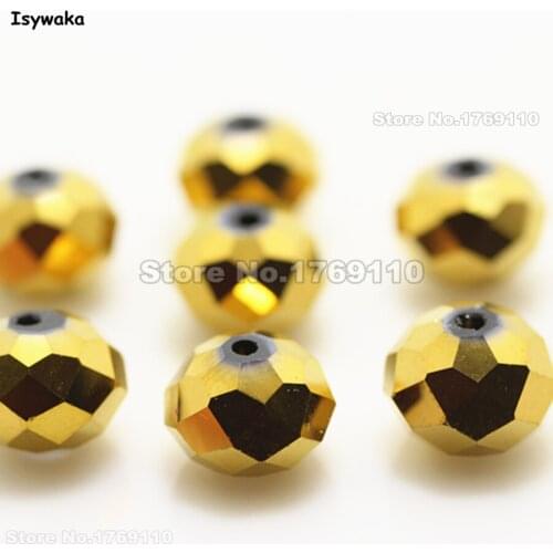 Isywaka Shining Golden Color 8*10mm 70pcs Rondelle Austria faceted Crystal Glass Beads Loose Spacer Beads for Jewelry Making