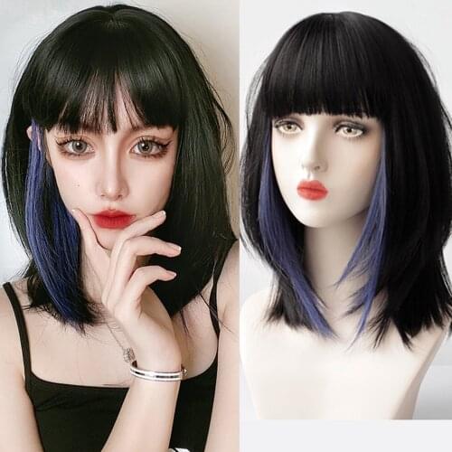 Heat-resistant synthetic short BoBo hair, black brown highlighting white tea gray, cold brown cosplay wig for women