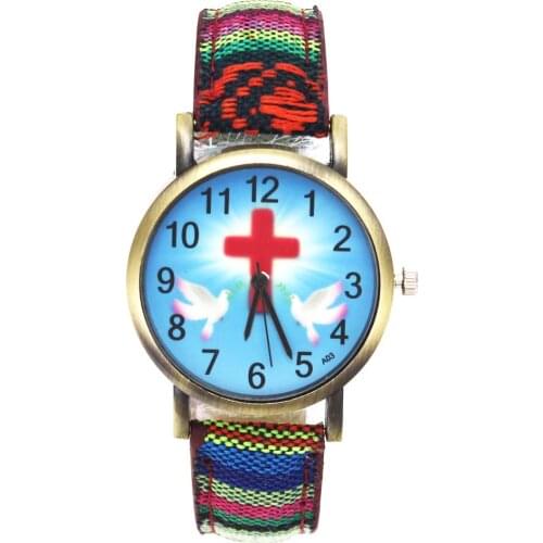 Red Cross Jesus Easter Day God Role Rescue Peace Pigeon Women Men Unisex Wrist Watches 18mm Canvas Strap Watch