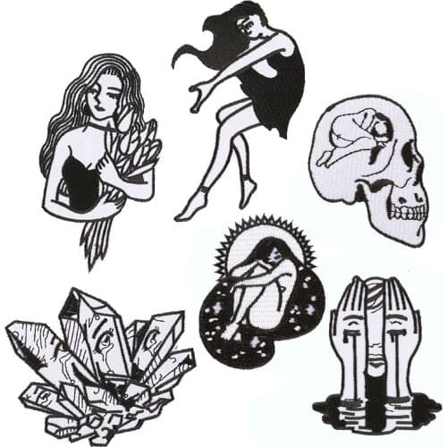 Skull Nude Girl Patch Iron on Patches for Clothing Stripe Badge Sew on Stickers on Clothes Embroidered Patches for Appliques DIY