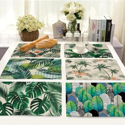 Non-slip insulation Placemat coaster for table dinner Plant Leves Table Mats cotton linen Pads Home Decor 42*32cm DD208