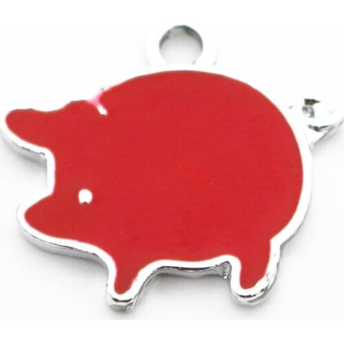 New Arrived 20pcs/lot Enamel Silver Red Lovely Pig Dangle Charms Fit Bracelet & Bangles Hanging Charms DIY Jewelry