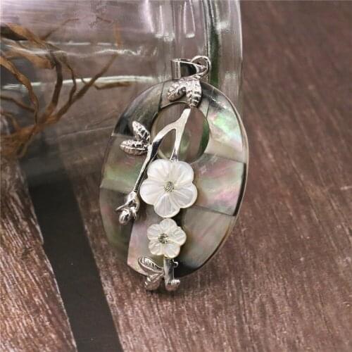 New Style Black Natural Abalone Shell Oval Shape Inlaid Pendant Flower Fashion Jewelry Beads Womens Gift Accessories Y597