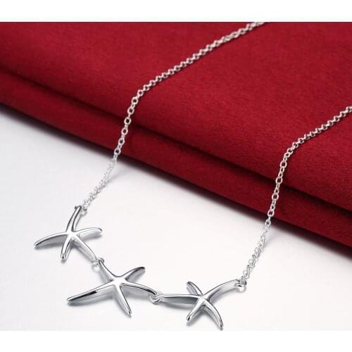 Charm 925 Sterling Silver Necklaces Jewelry 18 Inches Starfish Three Stars Fashion Necklace for Women Christmas Gifts