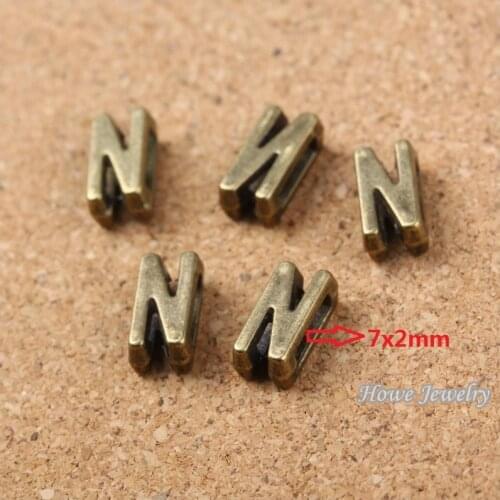 Wholesale 130 pcs Vintage Charms Letter N Antique bronze Fit Leather leather slide rope bracelet jewelry production 10076