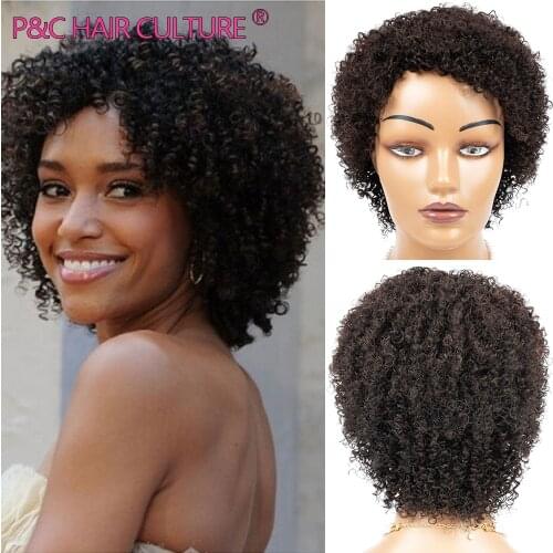 High Quality Synthetic Blend HUman Hair Short Curly Wig Afro Kinky Curly Wigs For Black Women Glueless Machine Made Perruque