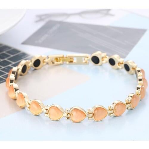 Peach Heart Magnet Bracelet Gold Plated Opal Magnet Bracelet Couple Style