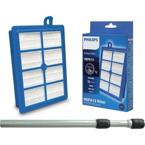 Philips Compatible Telescopic Steel Vacuum Cleaner Pipe + Hepa 13 Filter Set