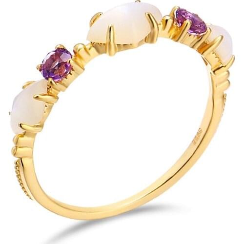 Real S925 Sterling Silver Plating 14K Various Stones Simple Flowers Ring Fine Fashion Weddings Jewelry For Women MeiBaPJFS