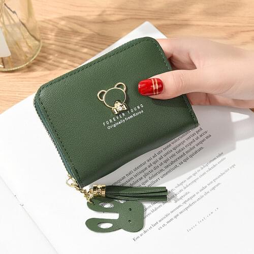 Cute Girl Wallet Female Cute Bear Short Zipper Ladies Tassel Pendant Zipper Coin Purse Day Ladies Mini Handbag