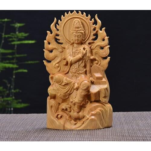 Wood carving Buddha statue, wood crafts gift Home desktop decoration office ornaments (A1075)