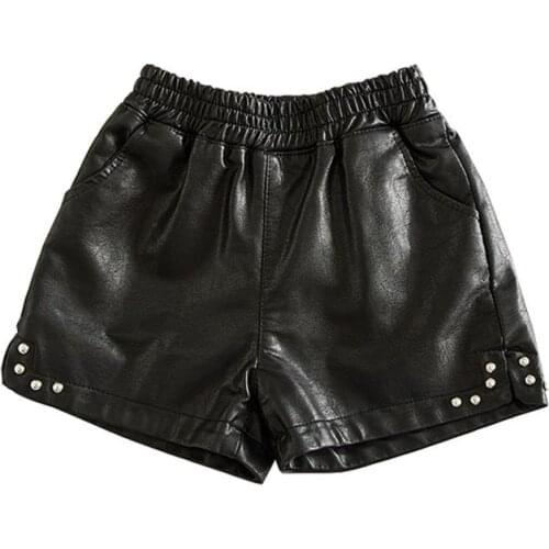 2021 Spring Autumn Girls Pu Leather Shorts Baby Kids Children Fashion Wear Elastic Waist Shorts Teen Girls Clothing Bottom D555