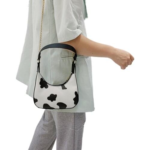 Women Small Fashion PU Leather Retro Crossbody Bag Perfect Gift Handbag Cow Pattern Chain Moon Shoulder Messenger Bag