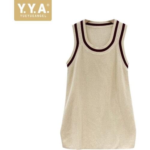 Mixed Colors Sleeveless Knitted T-Shirt Women 2021 Summer Casual Tank Tops Loose Fit O Neck Pullover Tees Fashion T-Shirt Female