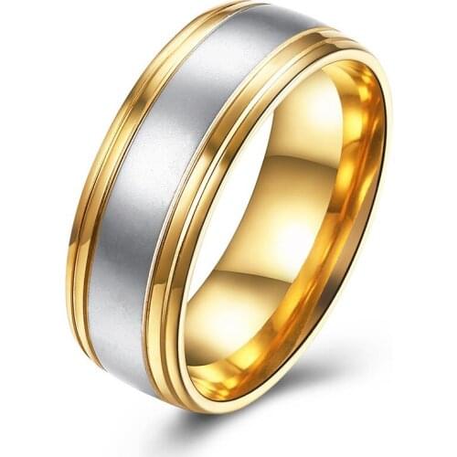 Women Men stainless steel jewelry gold and silver color Rings Minimalist Wind Glossy Anniversary Wedding Ring size 8 9