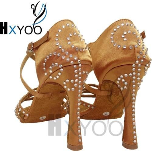 HXYOO Sexy Latin Dance Shoes Women Black Brown Customize Color Heels Diamond zapatos de baile latino mujer WK020