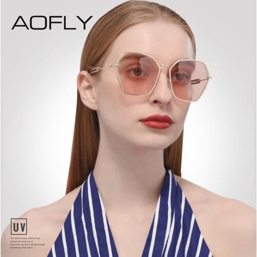 AOFLY BRAND DESIGN Vintage Women Sunglasses Metal Frame Hollow Out Sunglasses UV400 Oversized Eyewear Goggles A134