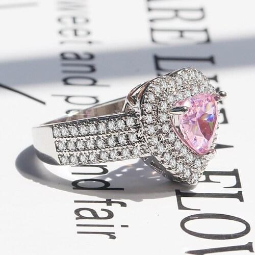 Pink love CZ Exquisite ring womens fashion boutique jewelry romantic engagement ring Valentines Day gift