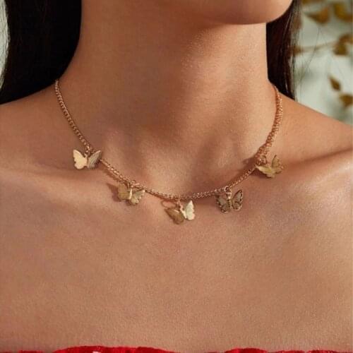 2021 Gold Chain Butterfly Pendant Choker Necklace For Women Statement Collares Bohemian Beach Jewelry Gift For Girl