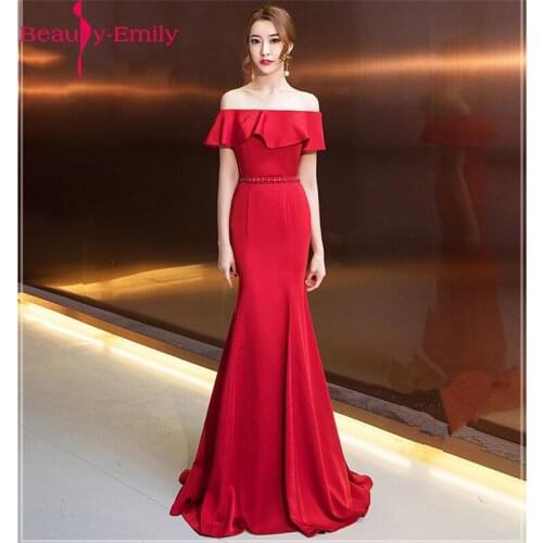 Beauty Emily Evening Dress Long Elegant Mermaid Women Party Dress Boat Neck Cap Sleeve Robe de Soiree Plus Size 2020