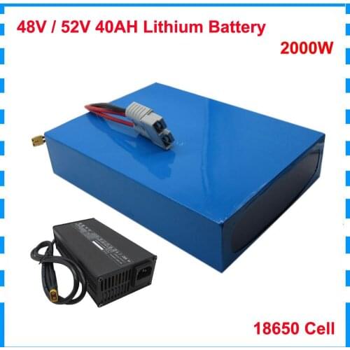 2000W 13S 48V 40AH Ebike Motor battery pack 14S 52V 40AH Lithium E scooter akku 18650 cell 50A BMS with 54.6V 5A Charger
