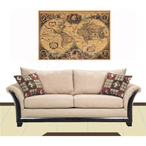 71x50cm Old World Globe Map Matte Brown Paper Poster Retro Vintage Decor