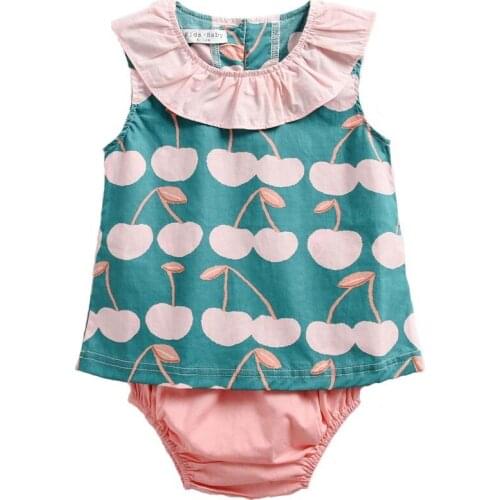 Children Wear Baby Girl Suit Dress+briefs Two Piece Sleeveless Summer Vest Print Cartoon Casual Toddler Bodysuit 1-3y Sunsuit