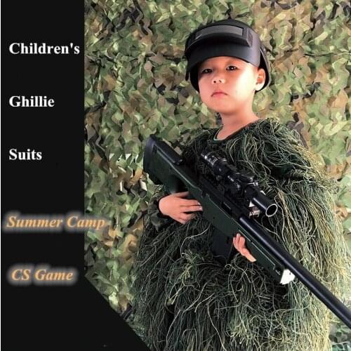 Children Sniper Ghillie Clothes Stealth Suits Kids Outdoor Summer Camp Hunting CS Airsoft Shooting Training Combat Tactical Sets