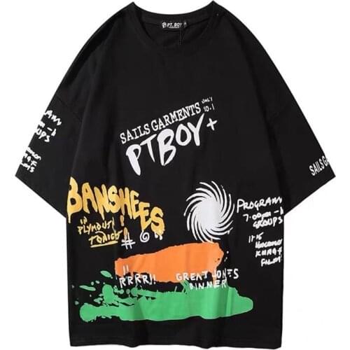 Funny Anime Print Oversized Men T Shirt Hip-Hop Cotton T-shirt O-neck Summer Japanese Male Causal Tshirts Fashion Loose Tees