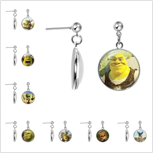 Hot Selling Cartoon Shrek Family 20mm Glass Dome Earrings For Women Girls Fashion Stud Earring Jewelry Gift 2021